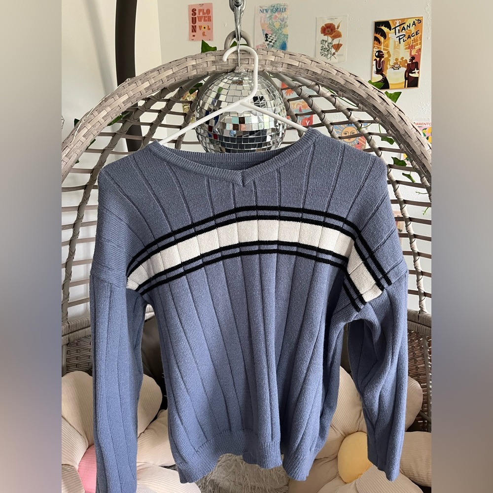 blue ribbed oversized sweater